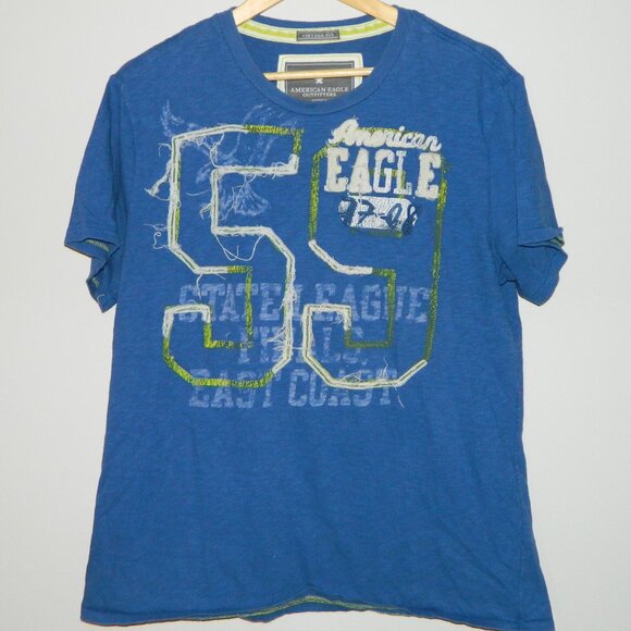 2 for/$25 American Eagle Vintage Fit Embroidered Logo Blue Tee Shirt Size Large - Picture 3 of 10